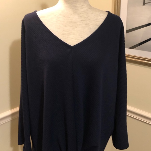 Ruby Rd. Dark Blue V-Neck Top - Picture 3 of 7